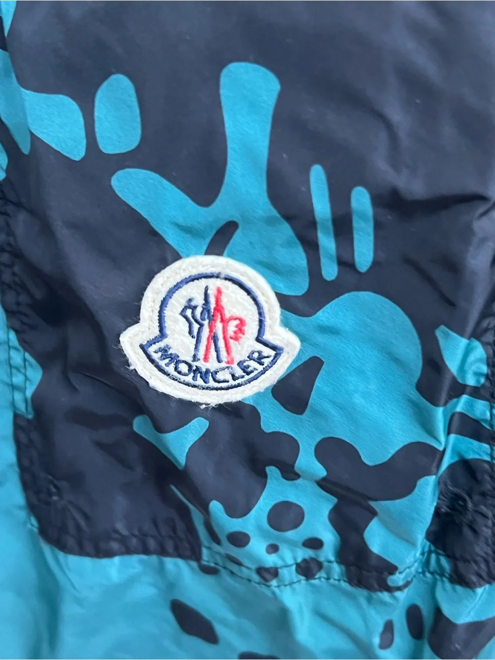 Moncler Men’s Blue & Black Abstract Print Swim Trunks